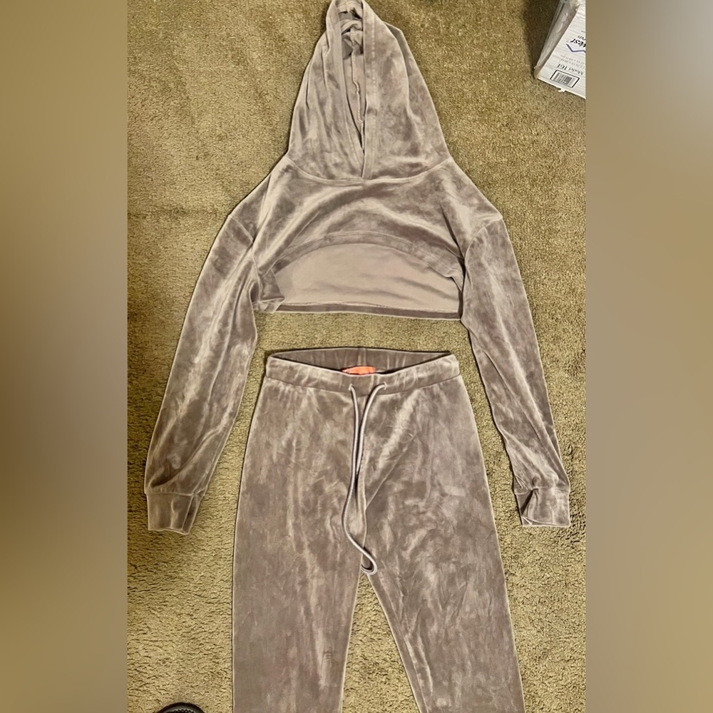 Roma Concept Y2K Brown Velour Cropped Matching Tracksuit Sz L Streetwear - Picture 3 of 5